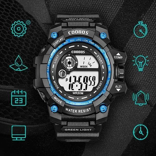 Mens Sports Watch Blue Water Resistant 24Hr Display