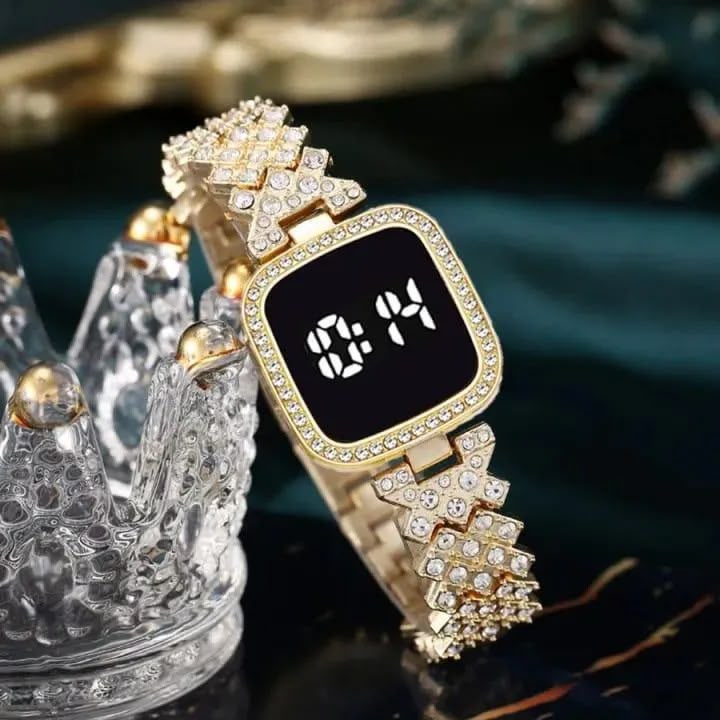 Women Square Digital Touch Watch with Diamond Chain Strap