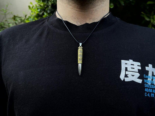 Men's Bullet Pendant Brown Golden Alloy Sweat Proof
