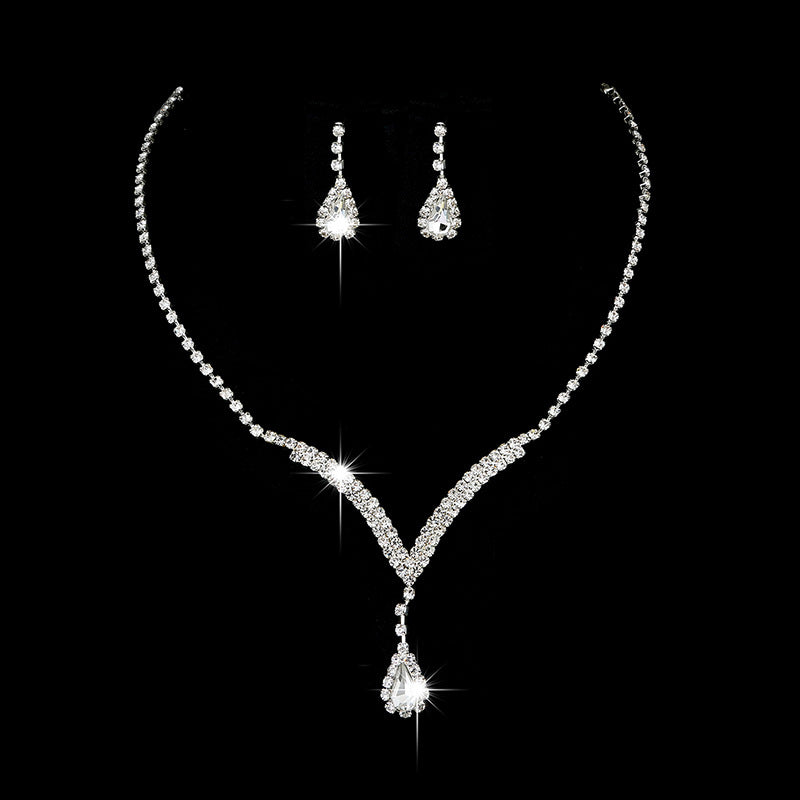 Diamond Water Drop Necklace & Earrings Set for Women