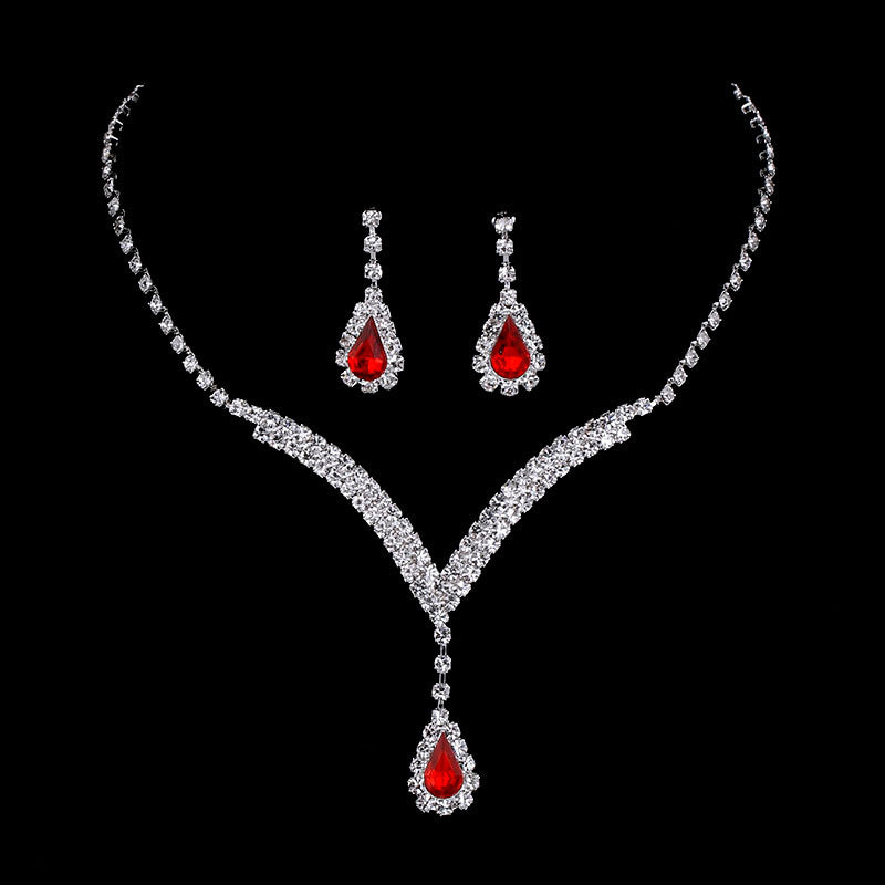 Diamond Water Drop Necklace & Earrings Set for Women