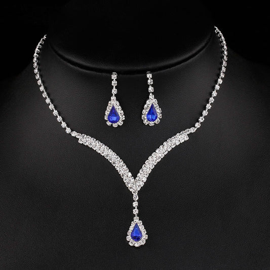 Diamond Water Drop Necklace & Earrings Set for Women