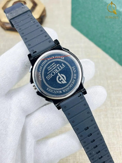 Mens Black Gold Dial Rubber Strap Watch